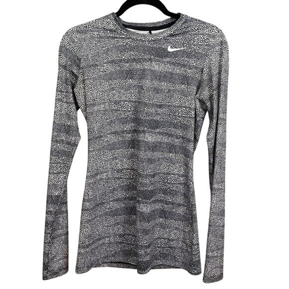 Nike Women's Golf Shirt Black White Abstract Polka Dot Performance Shirt Size PL - Picture 1 of 8